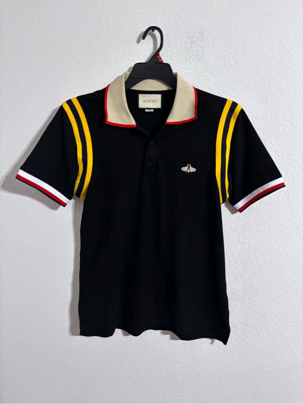 OG (SS18) Gucci Black Bumblebee Polo Shirt with Yellow Stripe Accents
